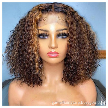 short curly wig 8- 32 inch peruvian full machine made 100% vendors pre plucked4/27 Piano Colored Highli curly human hair bob wig